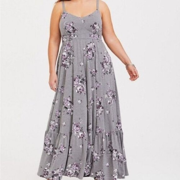 torrid Dresses & Skirts - TORRID GRAY FLORAL TIERED MAXI DRESS